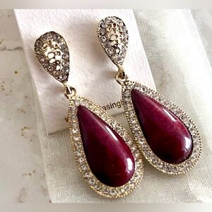 Elegant Brass & Deep Red Teardrop Earrings, NWT, Amrita Singh